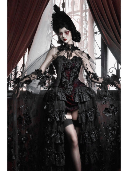 Castle Thriller Crimson Gothic Velvet Corset Bandeau Top【s0000014818】