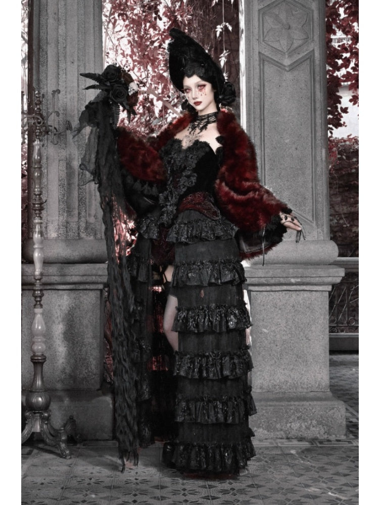 Castle Thriller Crimson Gothic Velvet Corset Bandeau Top【s0000014818】