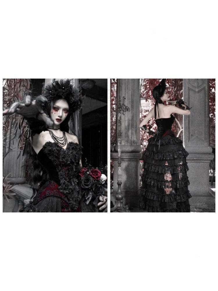 Castle Thriller Crimson Gothic Velvet Corset Bandeau Top【s0000014818】