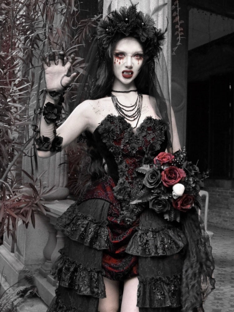 Castle Thriller Crimson Gothic Velvet Corset Bandeau Top【s0000014818】