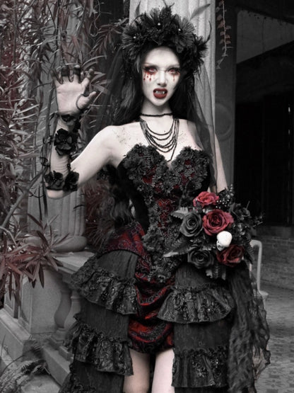 Castle Thriller Crimson Gothic Velvet Corset Bandeau Top【s0000014818】