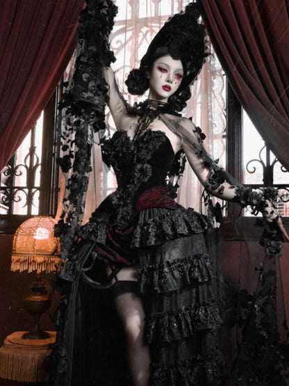 Castle Thriller Crimson Gothic Velvet Corset Bandeau Top【s0000014818】