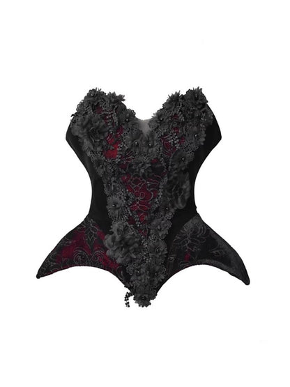 Castle Thriller Crimson Gothic Velvet Corset Bandeau Top【s0000014818】