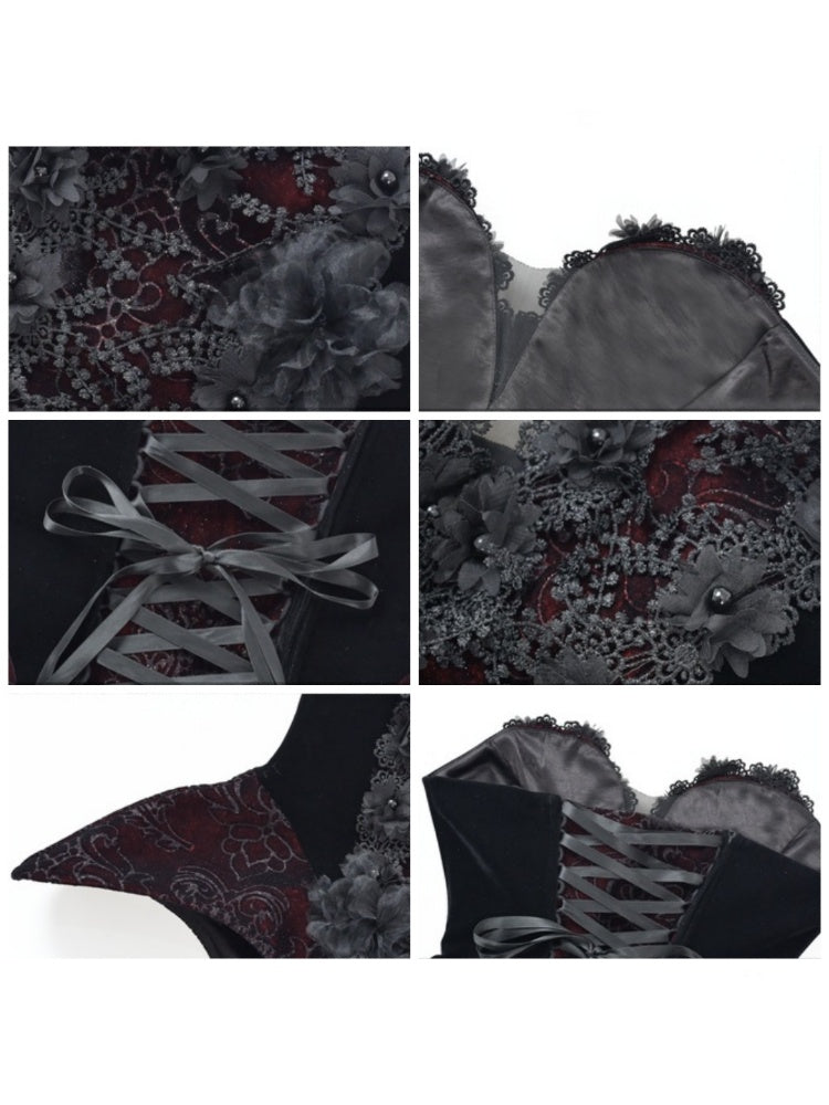 Castle Thriller Crimson Gothic Velvet Corset Bandeau Top【s0000014818】