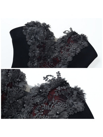 Castle Thriller Crimson Gothic Velvet Corset Bandeau Top【s0000014818】