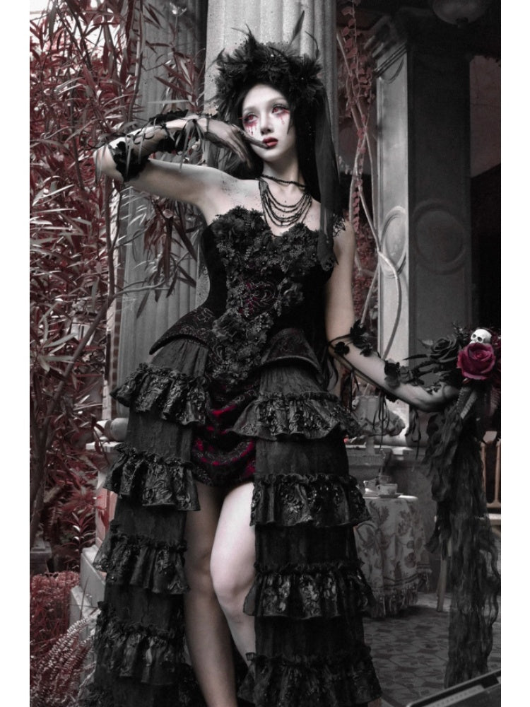 Castle Thriller Crimson Gothic Velvet Corset Bandeau Top【s0000014818】