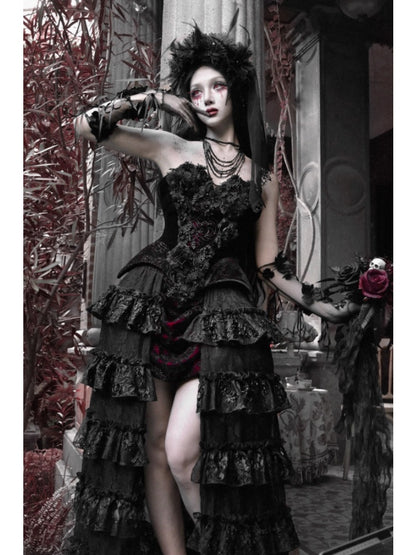 Castle Thriller Crimson Gothic Velvet Corset Bandeau Top【s0000014818】