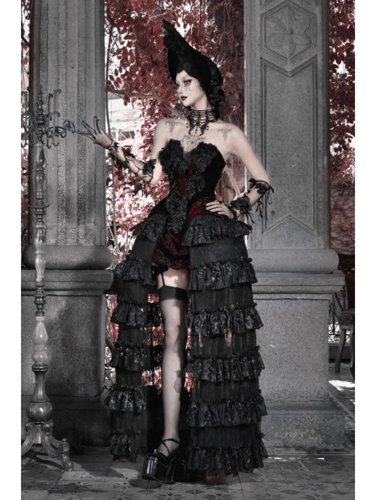 Castle Thriller Crimson Gothic Velvet Corset Bandeau Top【s0000014818】