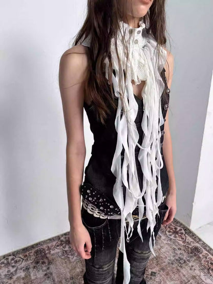 "Victorian Wings" Mid-Century Punk Velvet Neck With Ribbon False Collar【s0000014945】