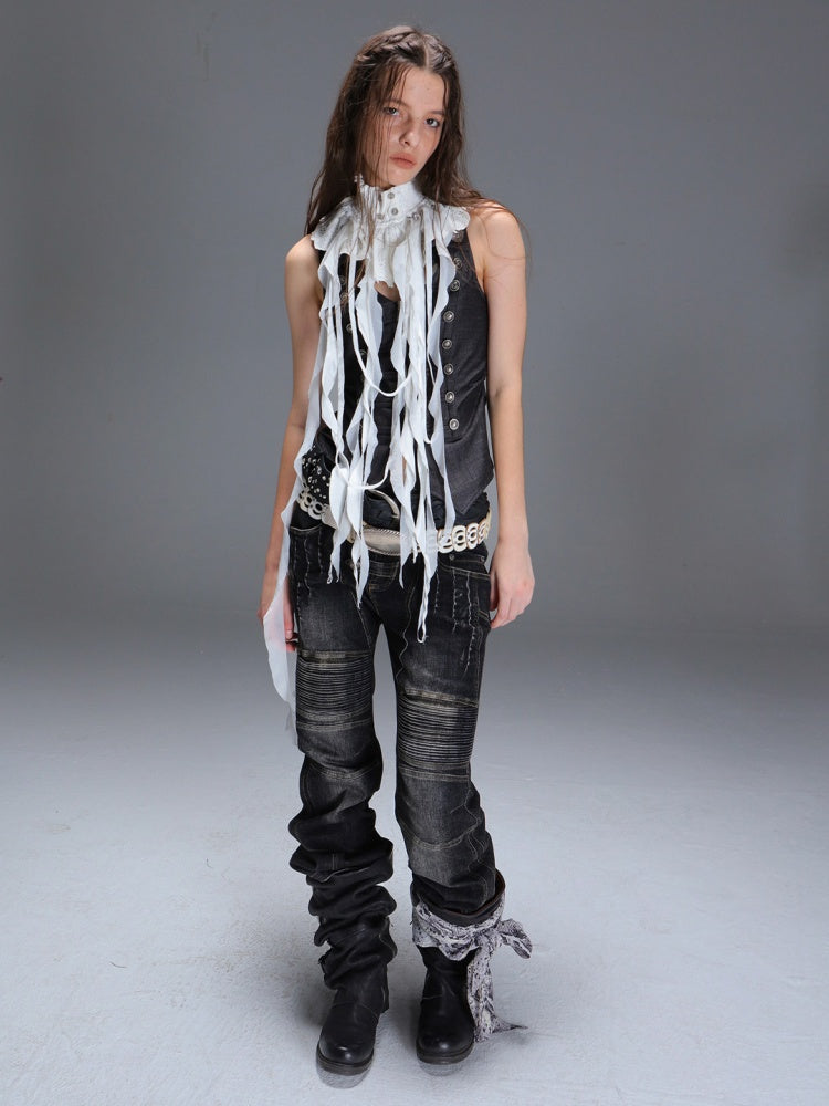 "Victorian Wings" Mid-Century Punk Velvet Neck With Ribbon False Collar【s0000014945】