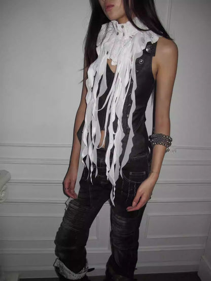 "Victorian Wings" Mid-Century Punk Velvet Neck With Ribbon False Collar【s0000014945】