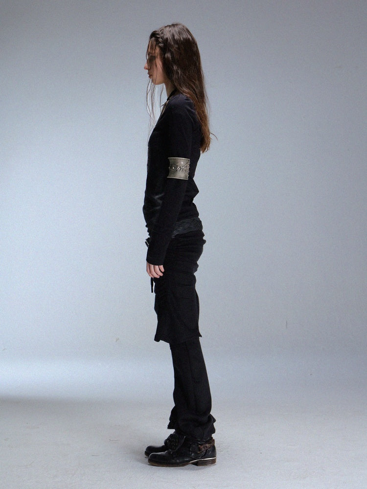 Fake Two Stretch Fabric Shirring Layered Skirt Scimitar Casual Sweat Pants【s0000014946】