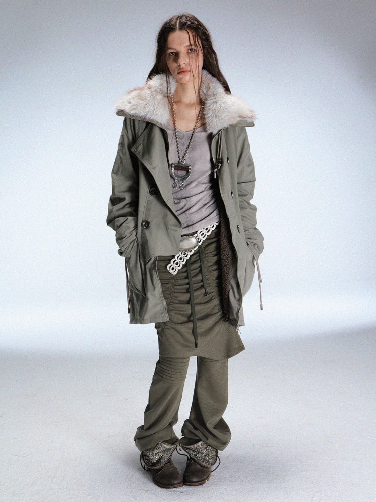 Fake Two Stretch Fabric Shirring Layered Skirt Scimitar Casual Sweat Pants【s0000014946】