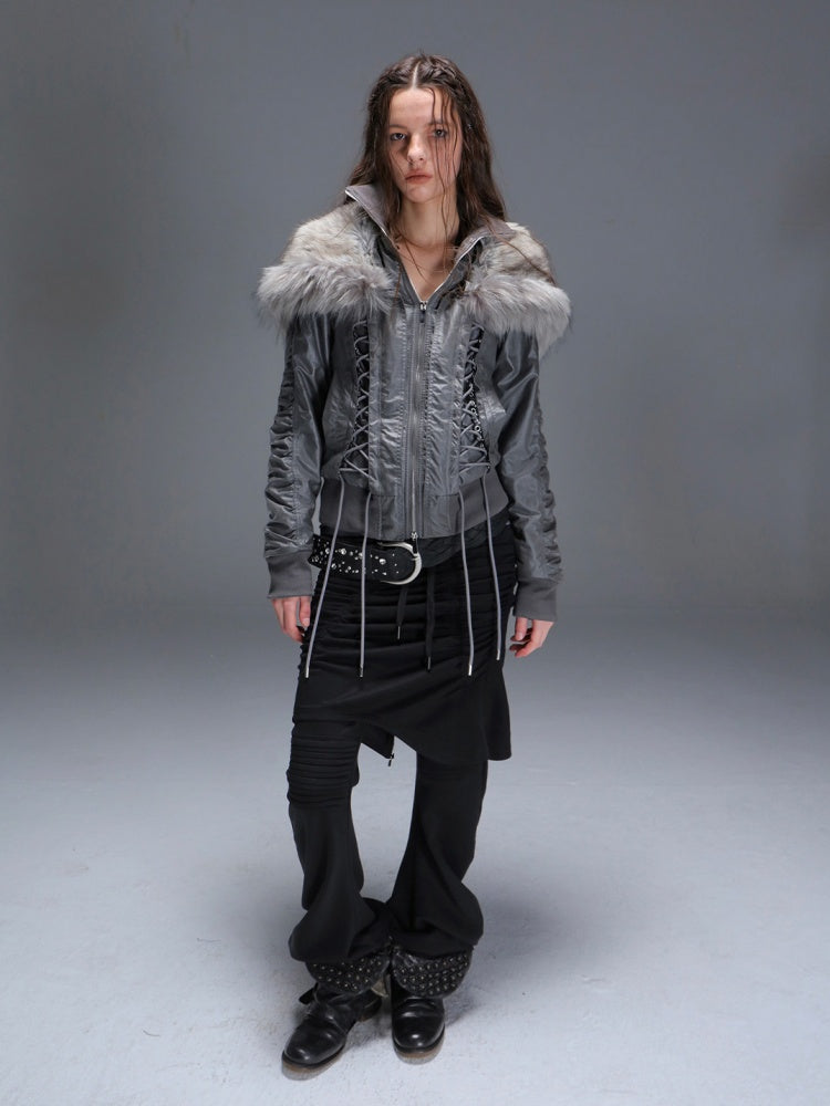 Fake Two Stretch Fabric Shirring Layered Skirt Scimitar Casual Sweat Pants【s0000014946】