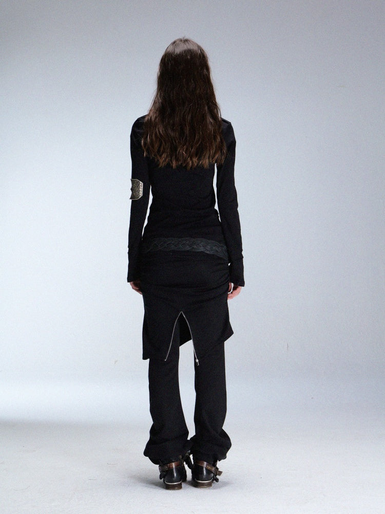 Fake Two Stretch Fabric Shirring Layered Skirt Scimitar Casual Sweat Pants【s0000014946】