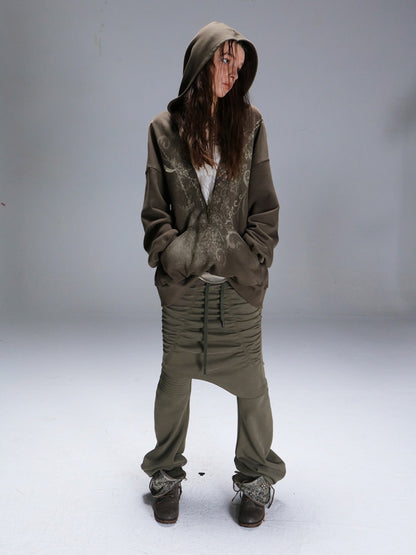 Fake Two Stretch Fabric Shirring Layered Skirt Scimitar Casual Sweat Pants【s0000014946】