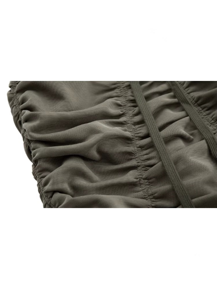 Fake Two Stretch Fabric Shirring Layered Skirt Scimitar Casual Sweat Pants【s0000014946】