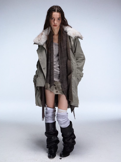 "Wandering In The Snow" Artist Student Double-Breasted Fur Collar Loose Midi Fleece Jacket【s0000014947】