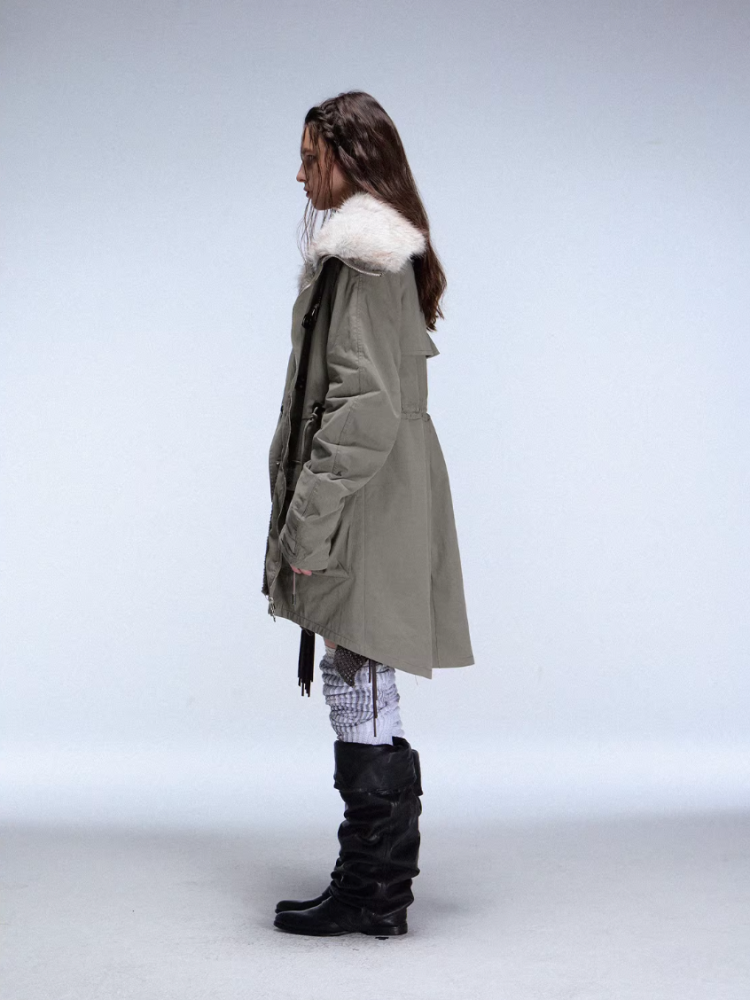 "Wandering In The Snow" Artist Student Double-Breasted Fur Collar Loose Midi Fleece Jacket【s0000014947】