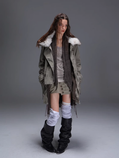 "Wandering In The Snow" Artist Student Double-Breasted Fur Collar Loose Midi Fleece Jacket【s0000014947】