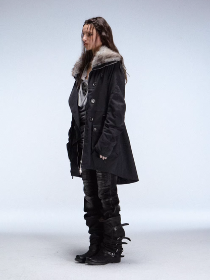 "Wandering In The Snow" Artist Student Double-Breasted Fur Collar Loose Midi Fleece Jacket【s0000014947】