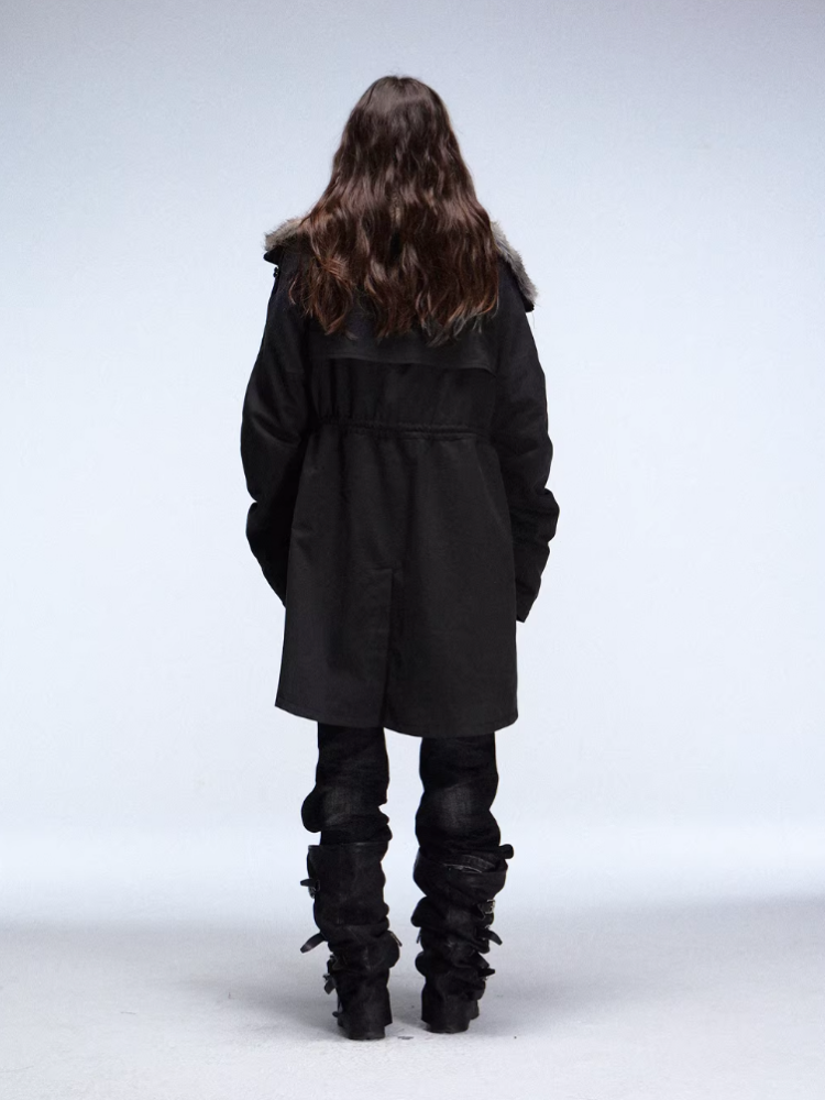 "Wandering In The Snow" Artist Student Double-Breasted Fur Collar Loose Midi Fleece Jacket【s0000014947】