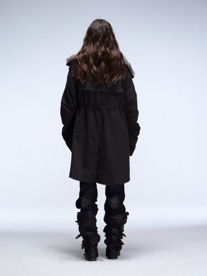 "Wandering In The Snow" Artist Student Double-Breasted Fur Collar Loose Midi Fleece Jacket【s0000014947】