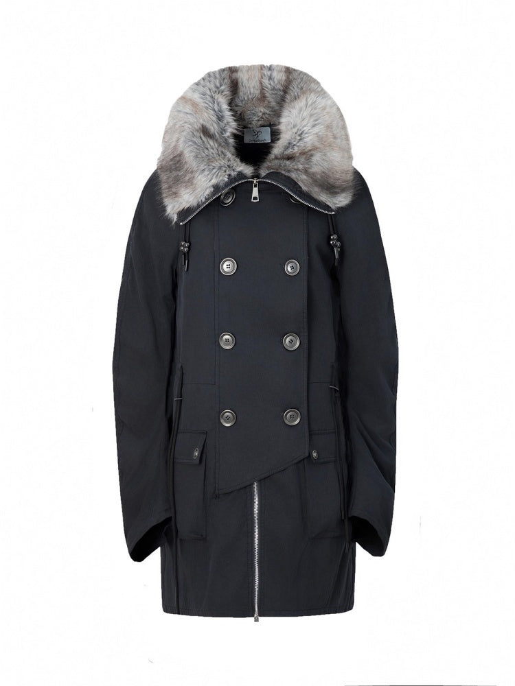"Wandering In The Snow" Artist Student Double-Breasted Fur Collar Loose Midi Fleece Jacket【s0000014947】