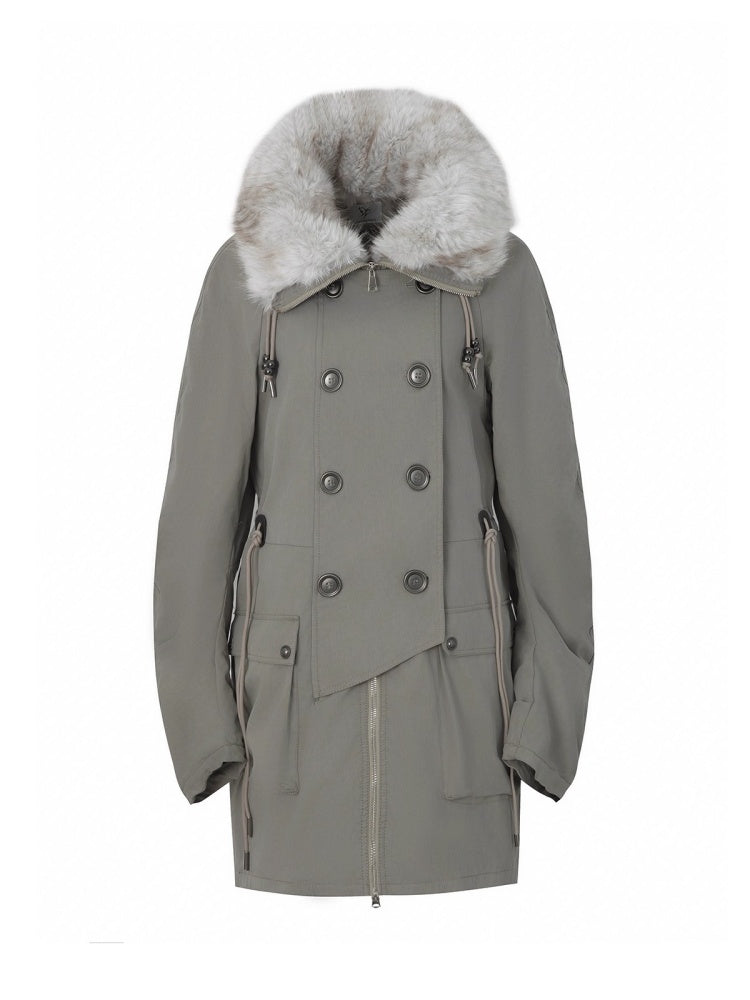 "Wandering In The Snow" Artist Student Double-Breasted Fur Collar Loose Midi Fleece Jacket【s0000014947】