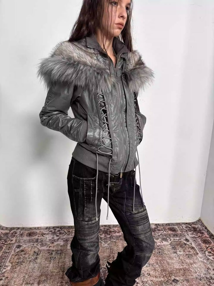 "Northern Night Patrol" Strap-On Eco-Friendly Fur Shawl Parka Cropped Jacket【s0000014948】