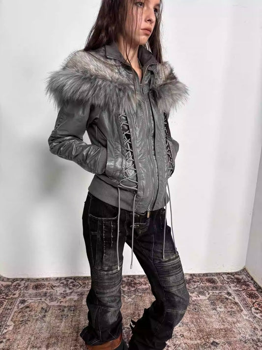 "Northern Night Patrol" Strap-On Eco-Friendly Fur Shawl Parka Cropped Jacket【s0000014948】