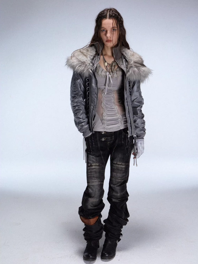 "Northern Night Patrol" Strap-On Eco-Friendly Fur Shawl Parka Cropped Jacket【s0000014948】