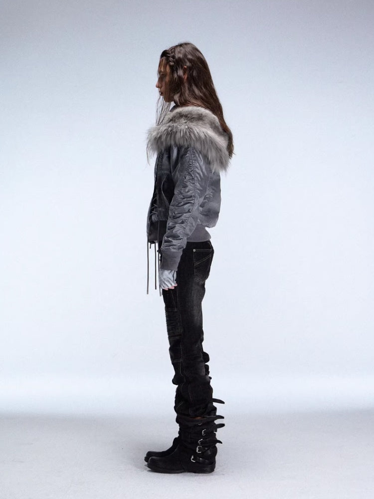 "Northern Night Patrol" Strap-On Eco-Friendly Fur Shawl Parka Cropped Jacket【s0000014948】