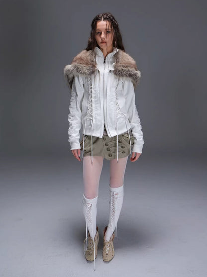"Northern Night Patrol" Strap-On Eco-Friendly Fur Shawl Parka Cropped Jacket【s0000014948】