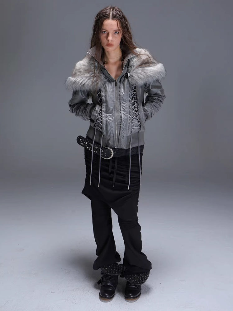 "Northern Night Patrol" Strap-On Eco-Friendly Fur Shawl Parka Cropped Jacket【s0000014948】