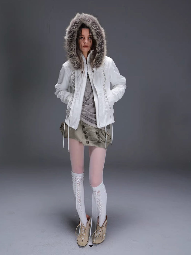 "Northern Night Patrol" Strap-On Eco-Friendly Fur Shawl Parka Cropped Jacket【s0000014948】