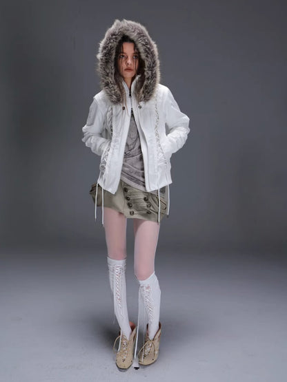 "Northern Night Patrol" Strap-On Eco-Friendly Fur Shawl Parka Cropped Jacket【s0000014948】