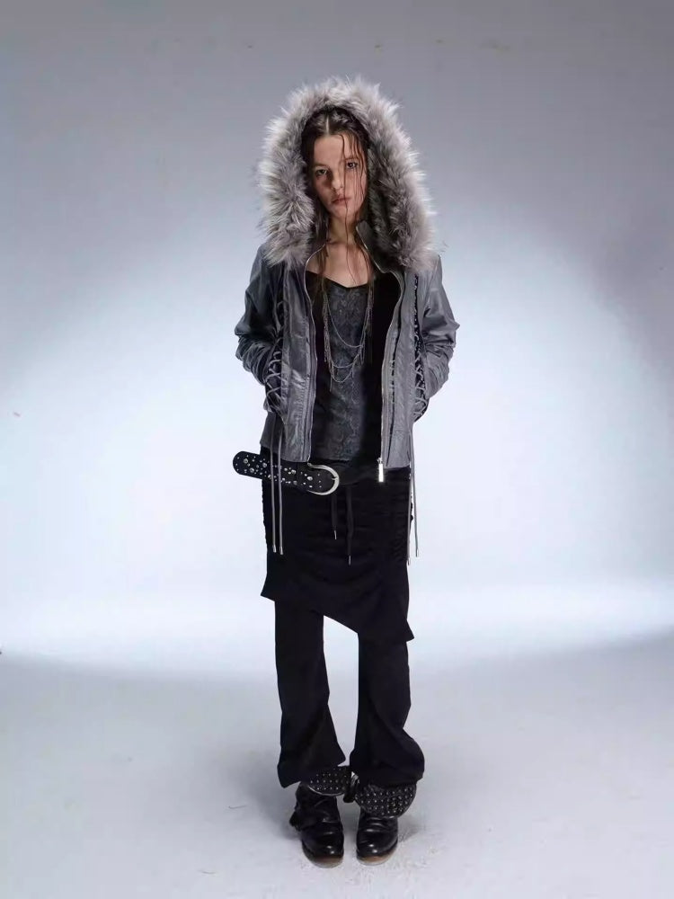 "Northern Night Patrol" Strap-On Eco-Friendly Fur Shawl Parka Cropped Jacket【s0000014948】