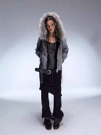 "Northern Night Patrol" Strap-On Eco-Friendly Fur Shawl Parka Cropped Jacket【s0000014948】