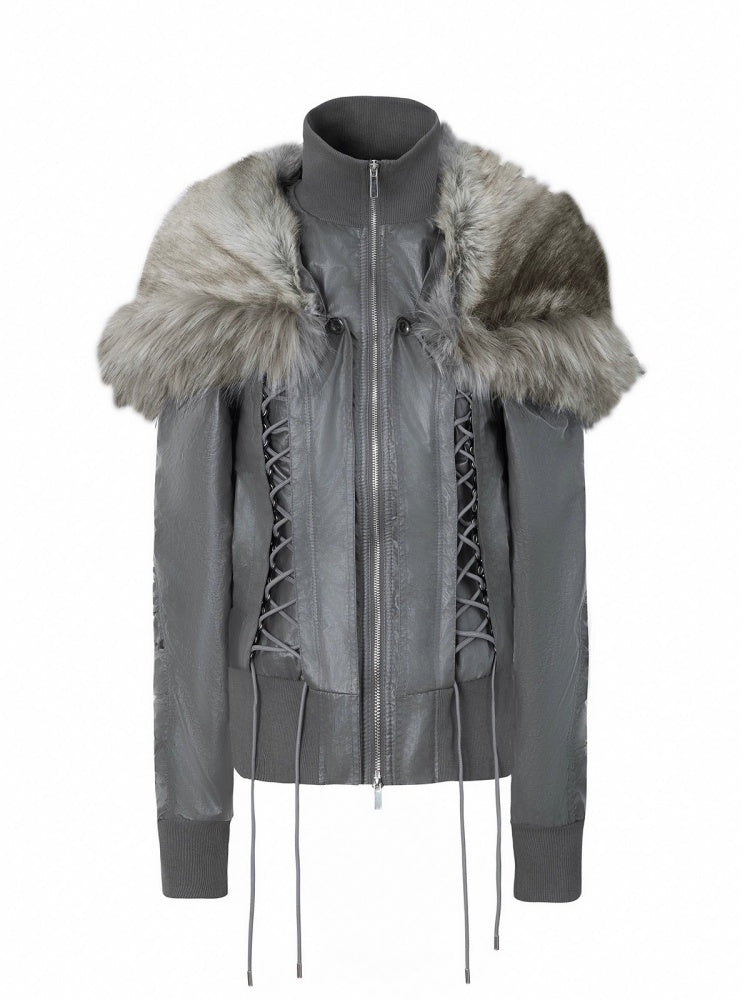"Northern Night Patrol" Strap-On Eco-Friendly Fur Shawl Parka Cropped Jacket【s0000014948】