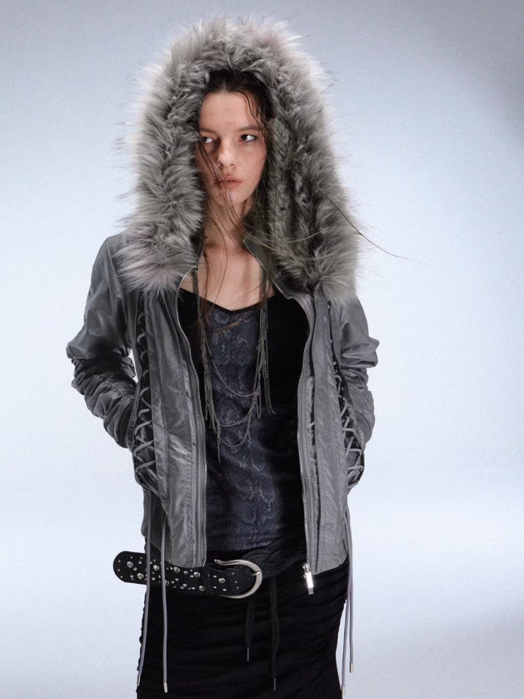 "Northern Night Patrol" Strap-On Eco-Friendly Fur Shawl Parka Cropped Jacket【s0000014948】
