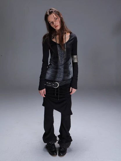 "Snake Shedding Angel" Straight Shoulder V-Neck Snake Print Slim Bottom T-Shirt【s0000014949】