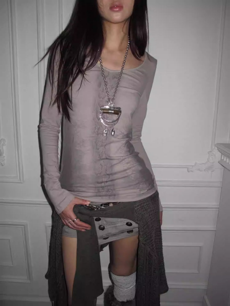 "Snake Shedding Angel" Straight Shoulder V-Neck Snake Print Slim Bottom T-Shirt【s0000014949】