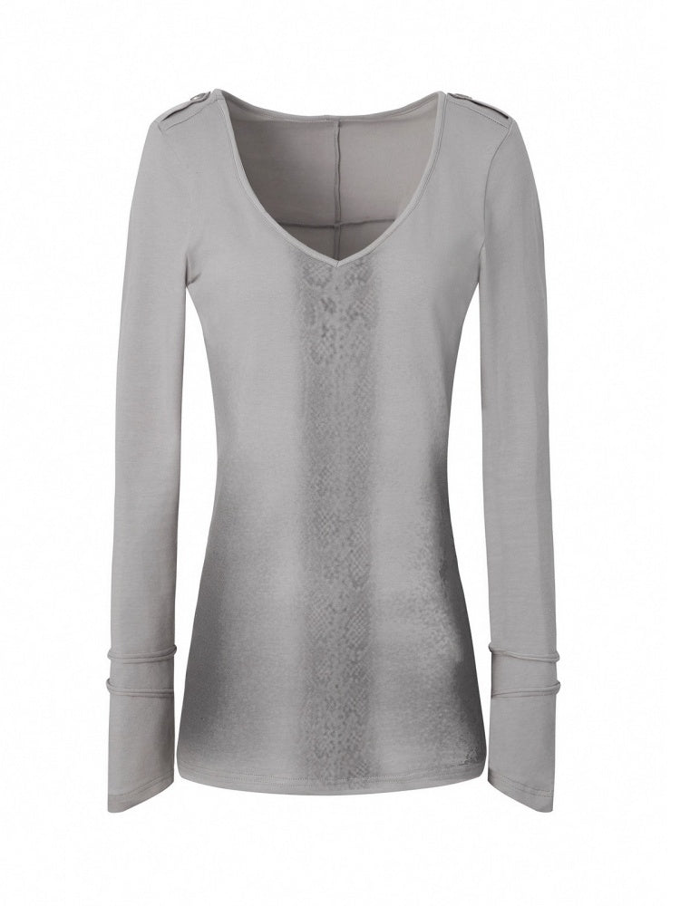 "Snake Shedding Angel" Straight Shoulder V-Neck Snake Print Slim Bottom T-Shirt【s0000014949】