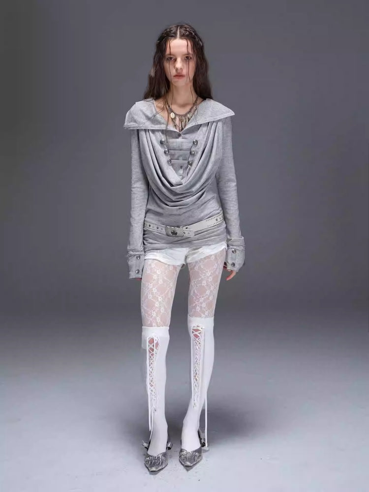 "Polar Night Courier" Ranger Metal Buckle Knitted Hooded Swing Collar T-Shirt【s0000014950】