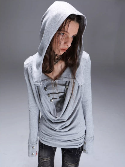 "Polar Night Courier" Ranger Metal Buckle Knitted Hooded Swing Collar T-Shirt【s0000014950】