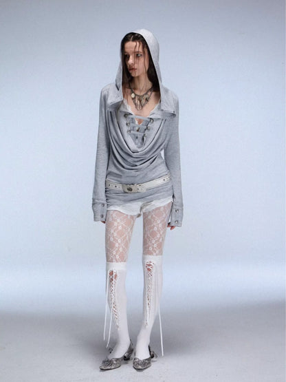 "Polar Night Courier" Ranger Metal Buckle Knitted Hooded Swing Collar T-Shirt【s0000014950】