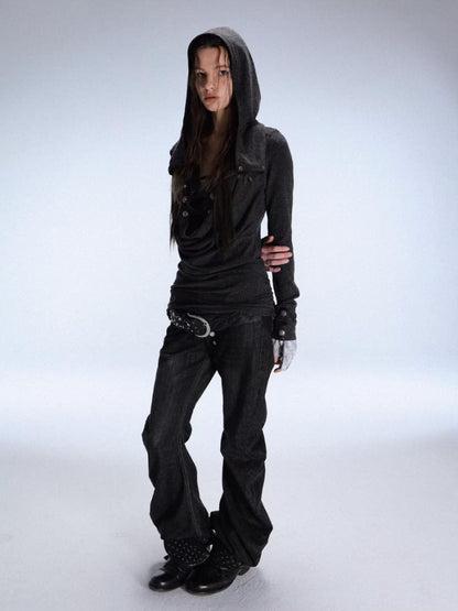 "Polar Night Courier" Ranger Metal Buckle Knitted Hooded Swing Collar T-Shirt【s0000014950】