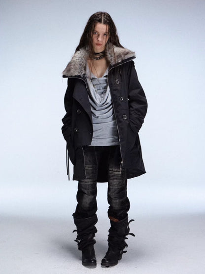 "Polar Night Courier" Ranger Metal Buckle Knitted Hooded Swing Collar T-Shirt【s0000014950】