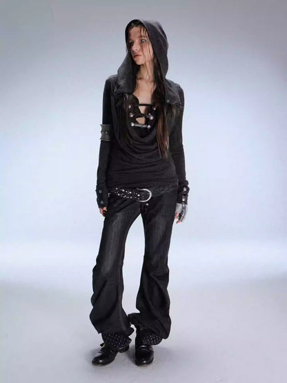 "Polar Night Courier" Ranger Metal Buckle Knitted Hooded Swing Collar T-Shirt【s0000014950】